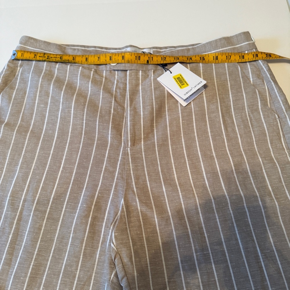 Gibson Latimer Linen Blend Shorts Womens 16 Biege Striped Basic Adjustable Waist - Picture 6 of 8